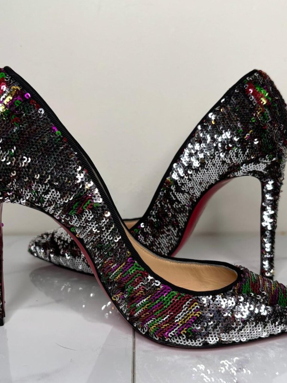 Christian Louboutin Pigalle Follies Multicolor/Silver Sequin 100mm Heels Pump 36 - Picture 9 of 12